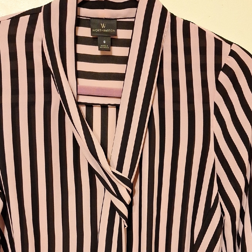 Worthington Black and White Striped Blouse